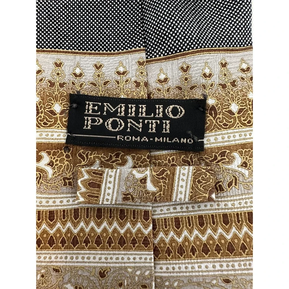 EMILIO PONTI NECKTIE TIE BLACK BROWN GOLD 4 X 58